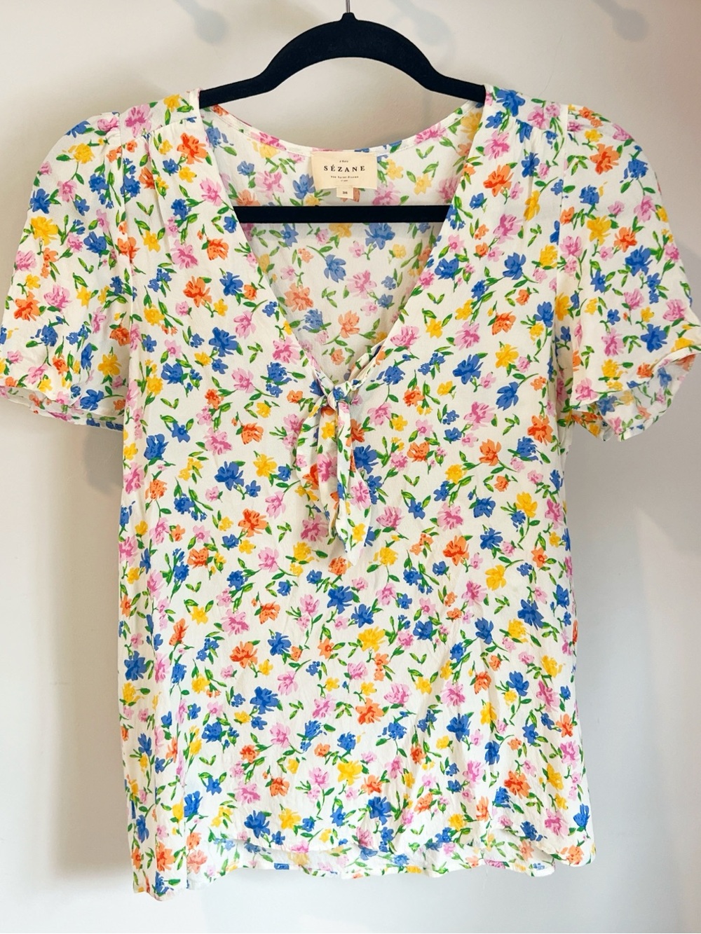 Sezane Galila Floral V-Neck Blouse Top Size 36 - Picture 2 of 7